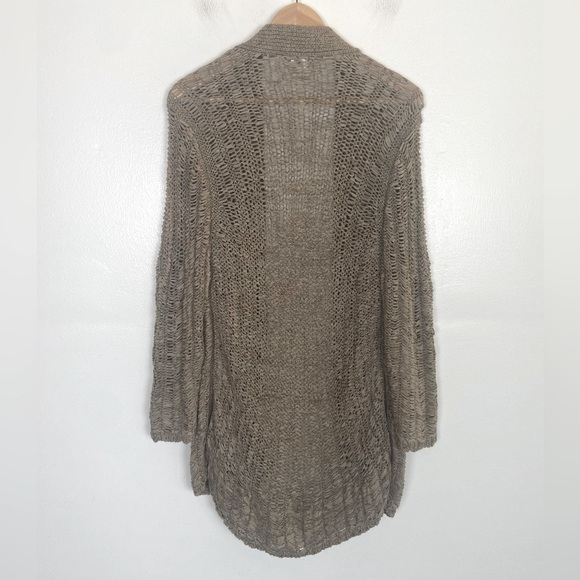 Chico's Crochet Open Knit Cardigan Size 2 US L Tan Beach Open Front Long Sleeves - Picture 3 of 9